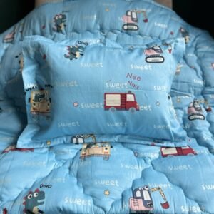 Chăn ga gối Cotton Hàn - xe xanh nhạt - Bộ